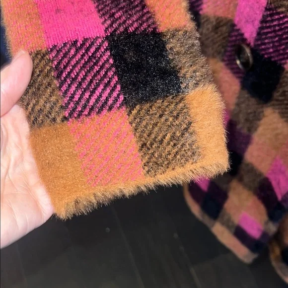 NVLT Pink and Brown plaid double breasted warm plush coat - Picture 4 of 7